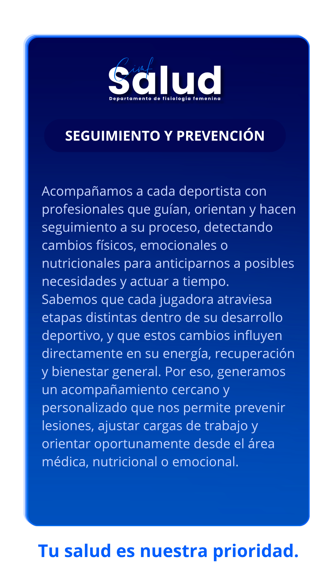 Seguimiento y prevención — acompañamiento cercano y personalizado