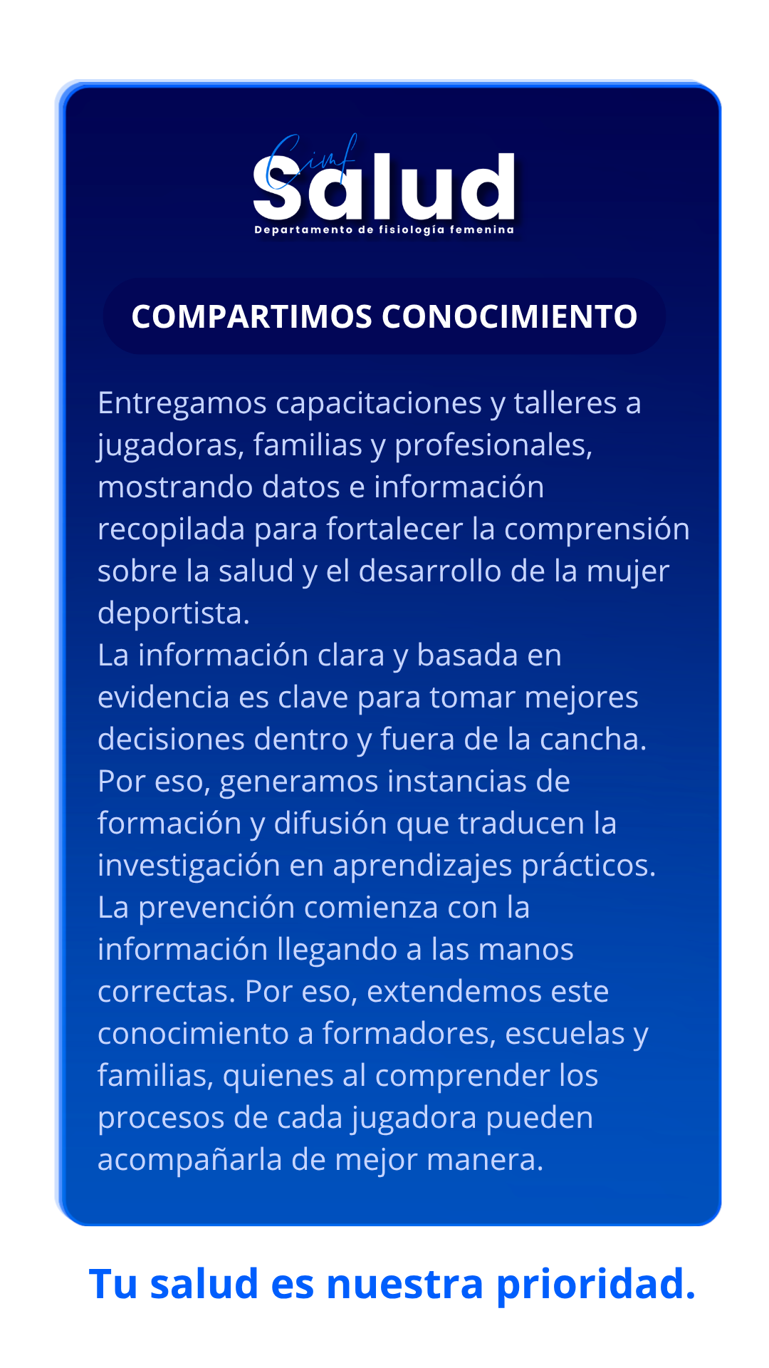 Compartimos conocimiento — capacitaciones y talleres para jugadoras, familias y profesionales