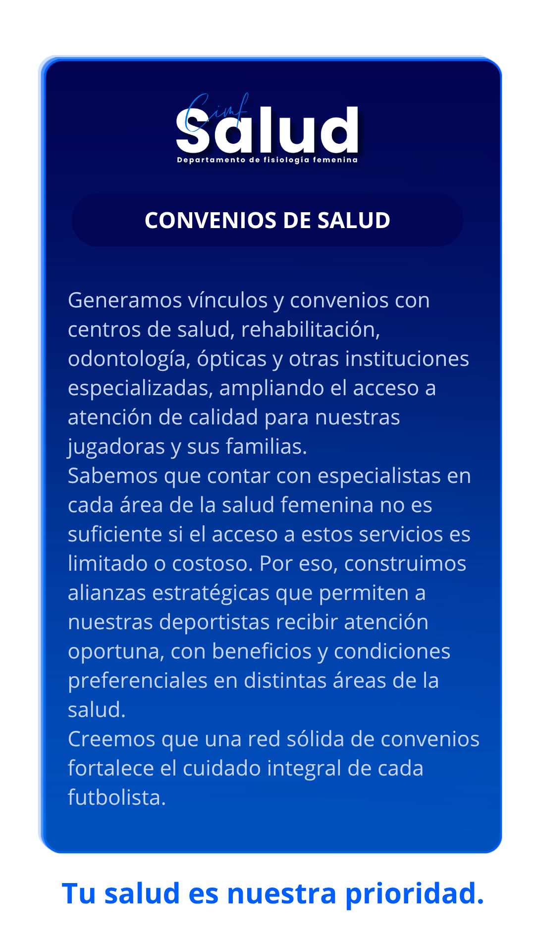 Convenios de salud — red de centros y especialistas para jugadoras y familias